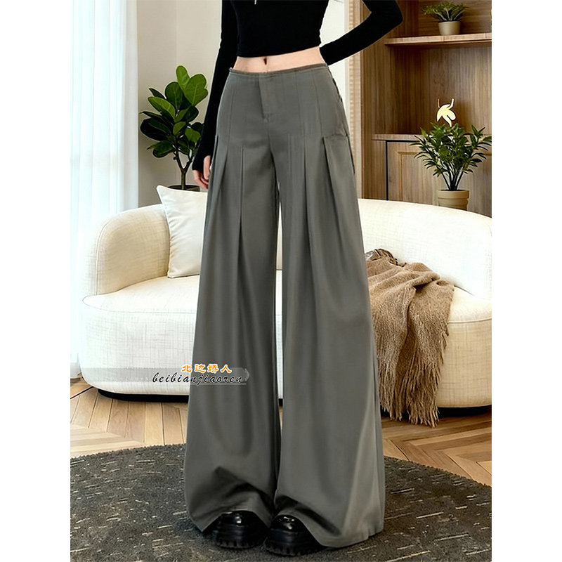 灰色高腰阔腿裤女2026春季新款宽松垂感裤梨形身材显瘦拖地西装裤,女装/女士精品,大码裤装,淘宝优惠券,粉丝福利购,淘宝优惠卷