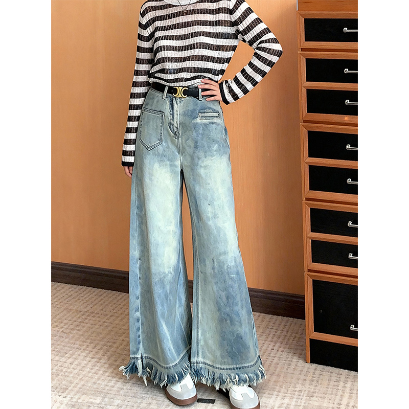 大码阔腿牛仔裤女2025冬季新款高
