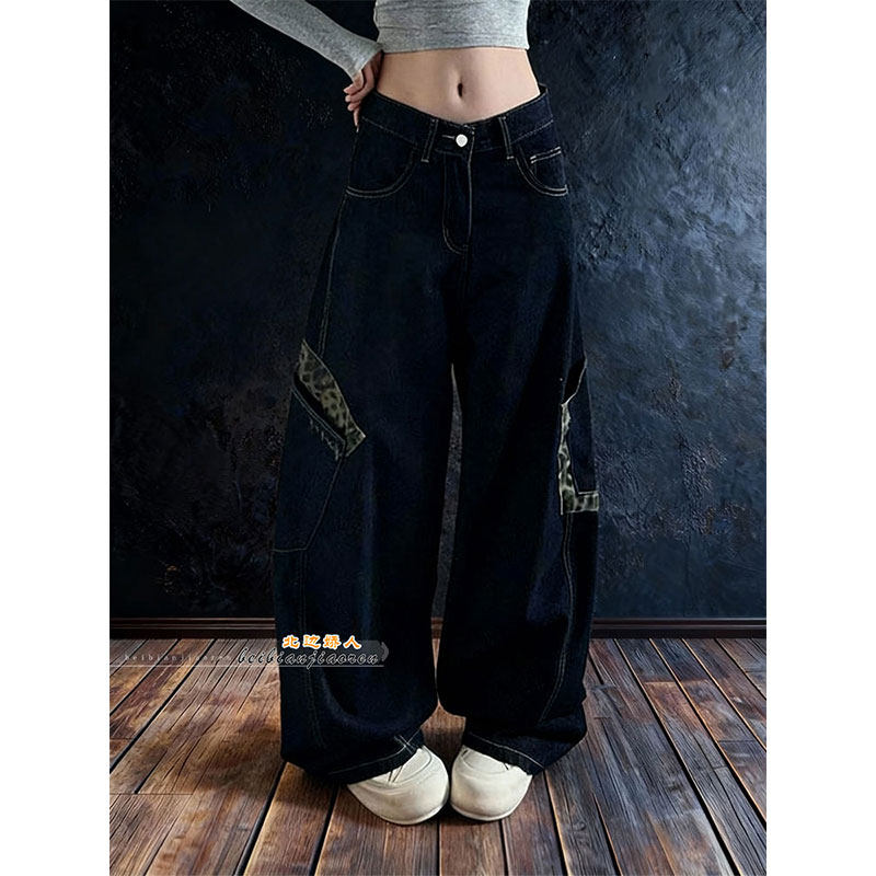 美式高街豹纹拼接牛仔阔腿裤女2026早春轻奢小众宽松显瘦百搭长裤,女装/女士精品,大码裤装,淘宝优惠券,粉丝福利购,淘宝优惠卷