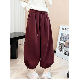 女装 大码 女宽松松紧腰百搭休闲裤 加绒加厚2025秋冬运动风束脚卫裤
