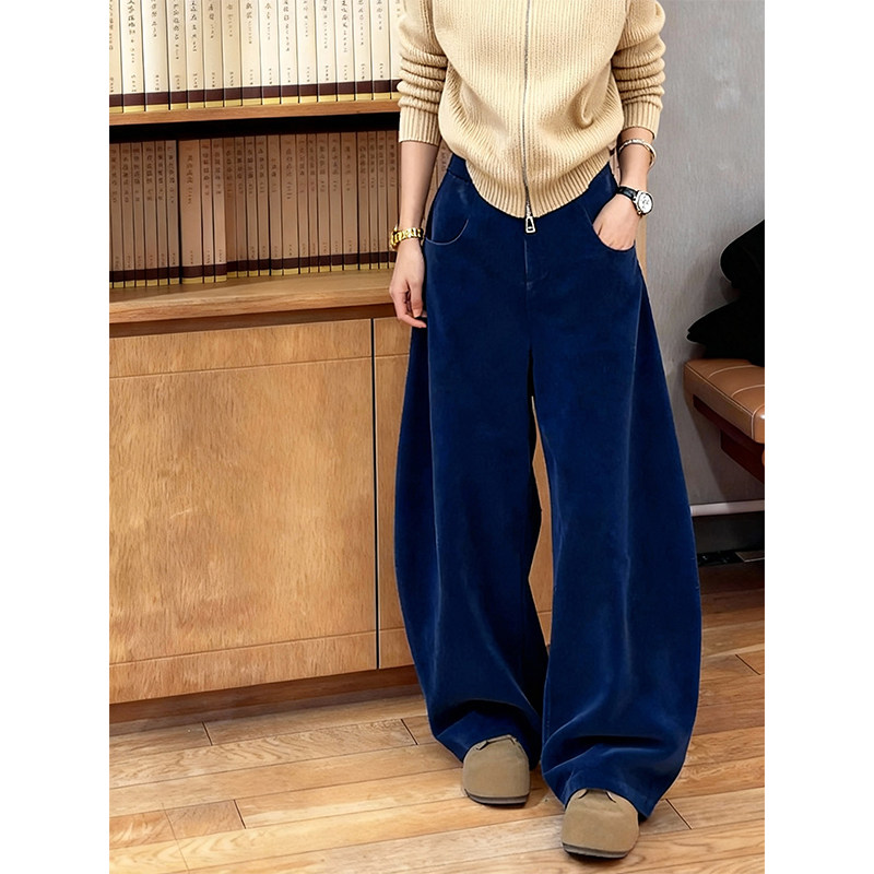 加绒加厚2025秋冬蓝色气质灯芯绒阔腿裤女2025新款简约老钱风显瘦,女装/女士精品,大码裤装,淘宝优惠券,粉丝福利购,淘宝优惠卷