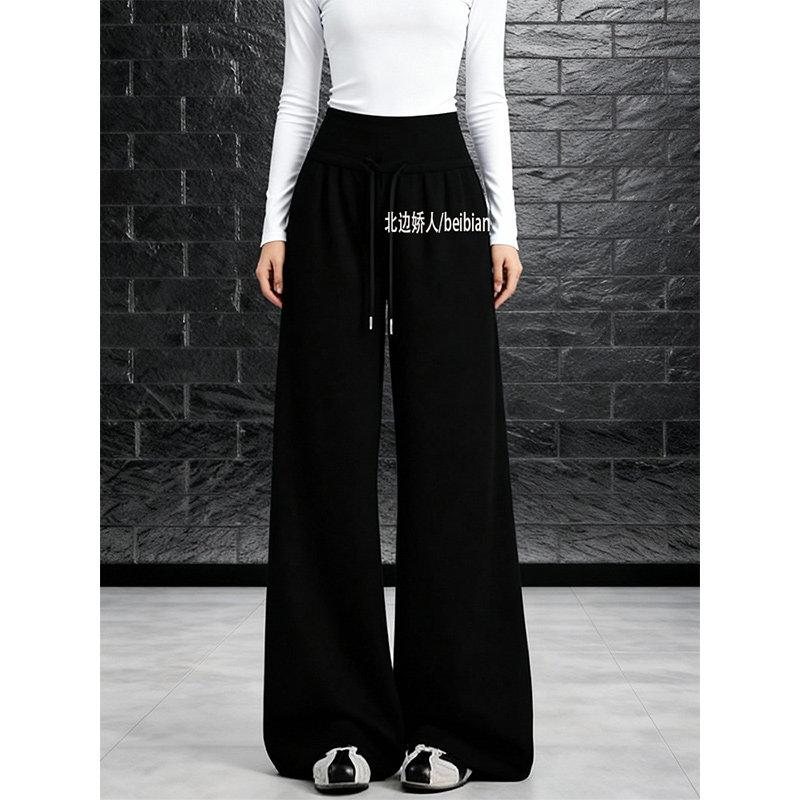 加绒加厚休闲阔腿裤女2026春季新款高腰抽绳慵懒显瘦垂感直筒卫裤,女装/女士精品,大码裤装,淘宝优惠券,粉丝福利购,淘宝优惠卷