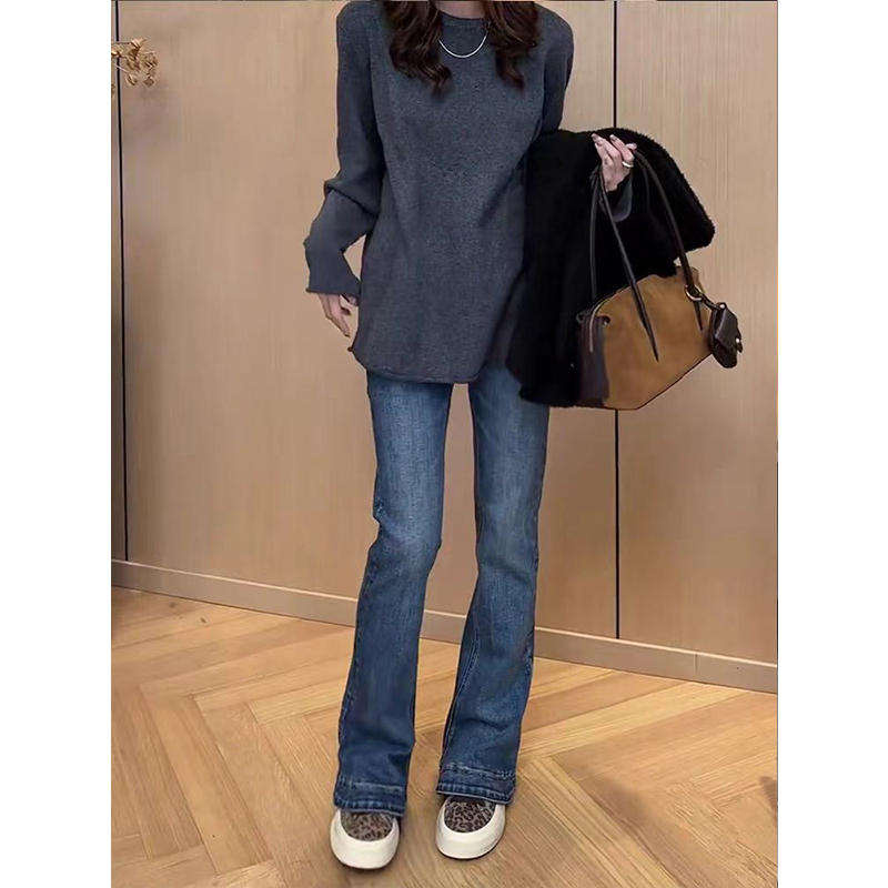 冬季复古高腰微喇牛仔裤女2025