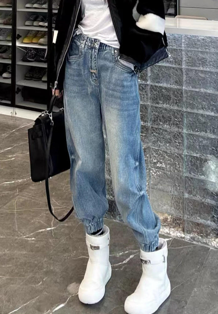 2025春季新款束腿九分牛仔裤女复古小个子显瘦阔腿高腰百搭裤子,女装/女士精品,大码裤装,淘宝优惠券,粉丝福利购,淘宝优惠卷