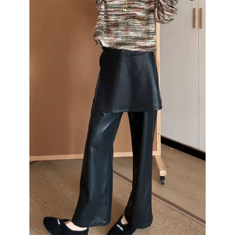 设计感假两件黑色直筒皮裤女2026早春极简风气质显瘦百搭垂感长裤,女装/女士精品,大码裤装,淘宝优惠券,粉丝福利购,淘宝优惠卷
