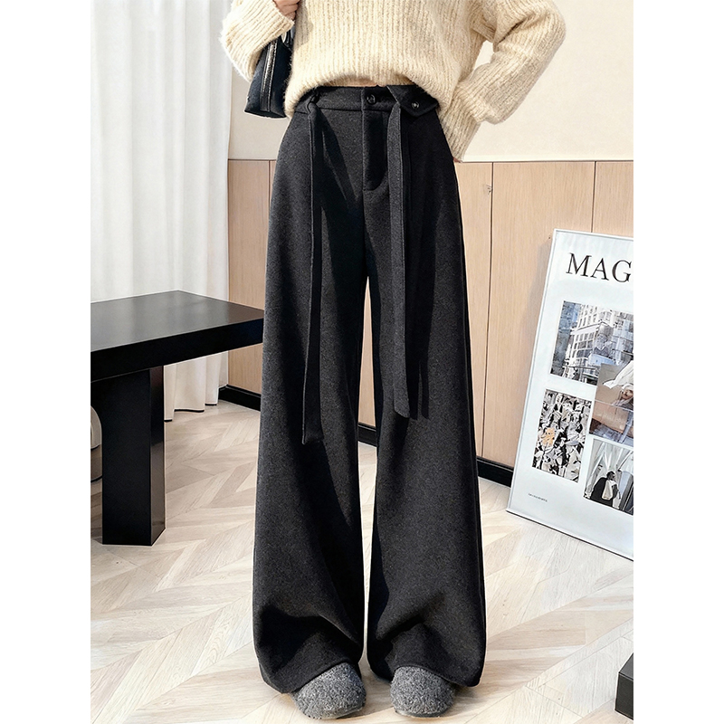 加绒加厚高腰直筒毛呢西装裤2025