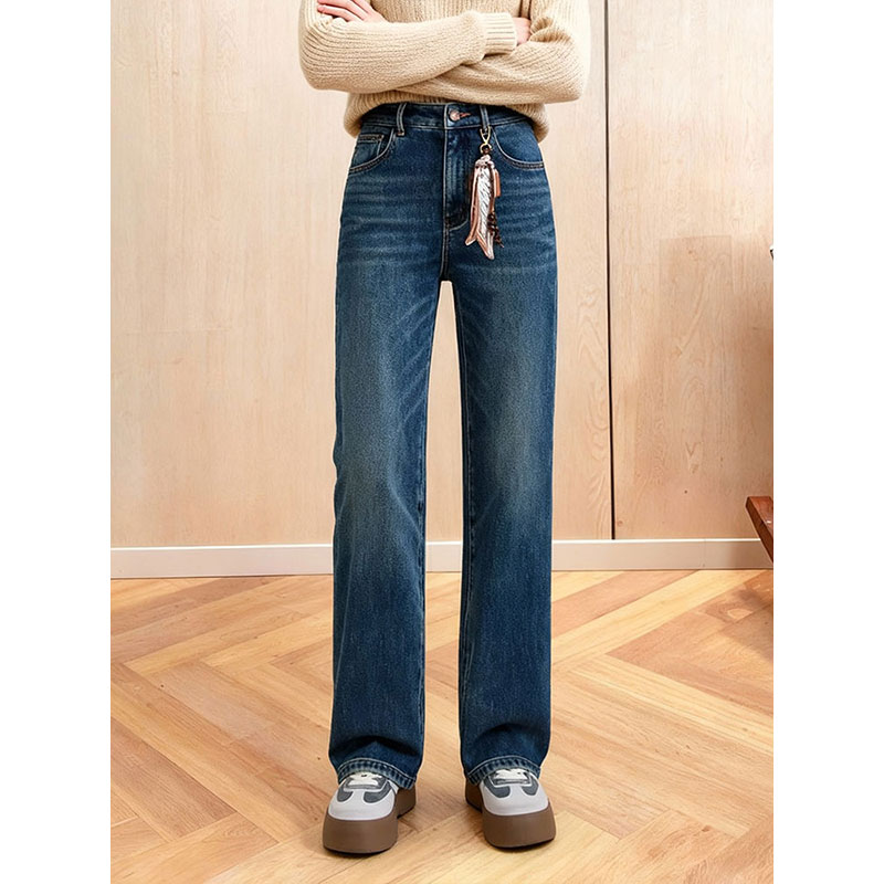 蓝色加厚长裤复古秋冬显瘦大码