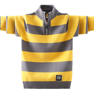 男童半高领纯棉毛衣冬款保暖洋气外穿男孩上衣学生儿童拉链针织衫