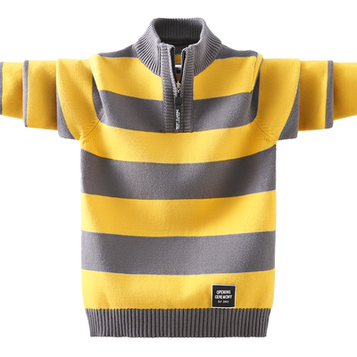 男童半高领纯棉毛衣冬款保暖洋气外穿男孩上衣学生儿童拉链针织衫