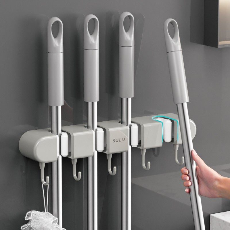 拖把壁挂夹免打孔挂钩粘钩浴室墙壁固定器强力承重门后墙上置物架
