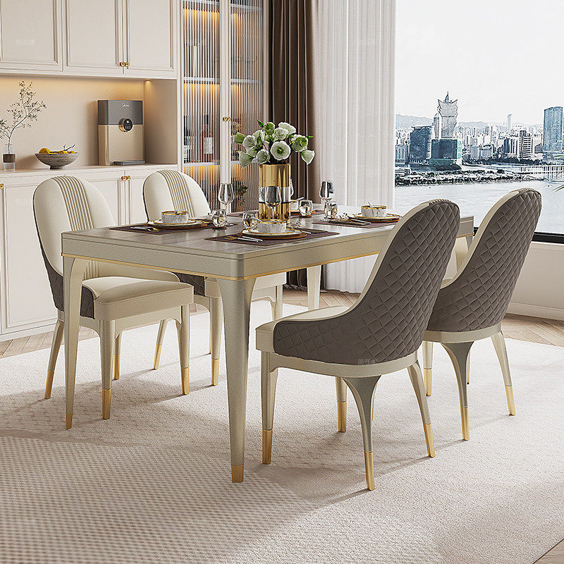 简菲娜卡萨尔实木餐桌轻奢简约饭桌家用美式长方形奢华餐桌椅组合