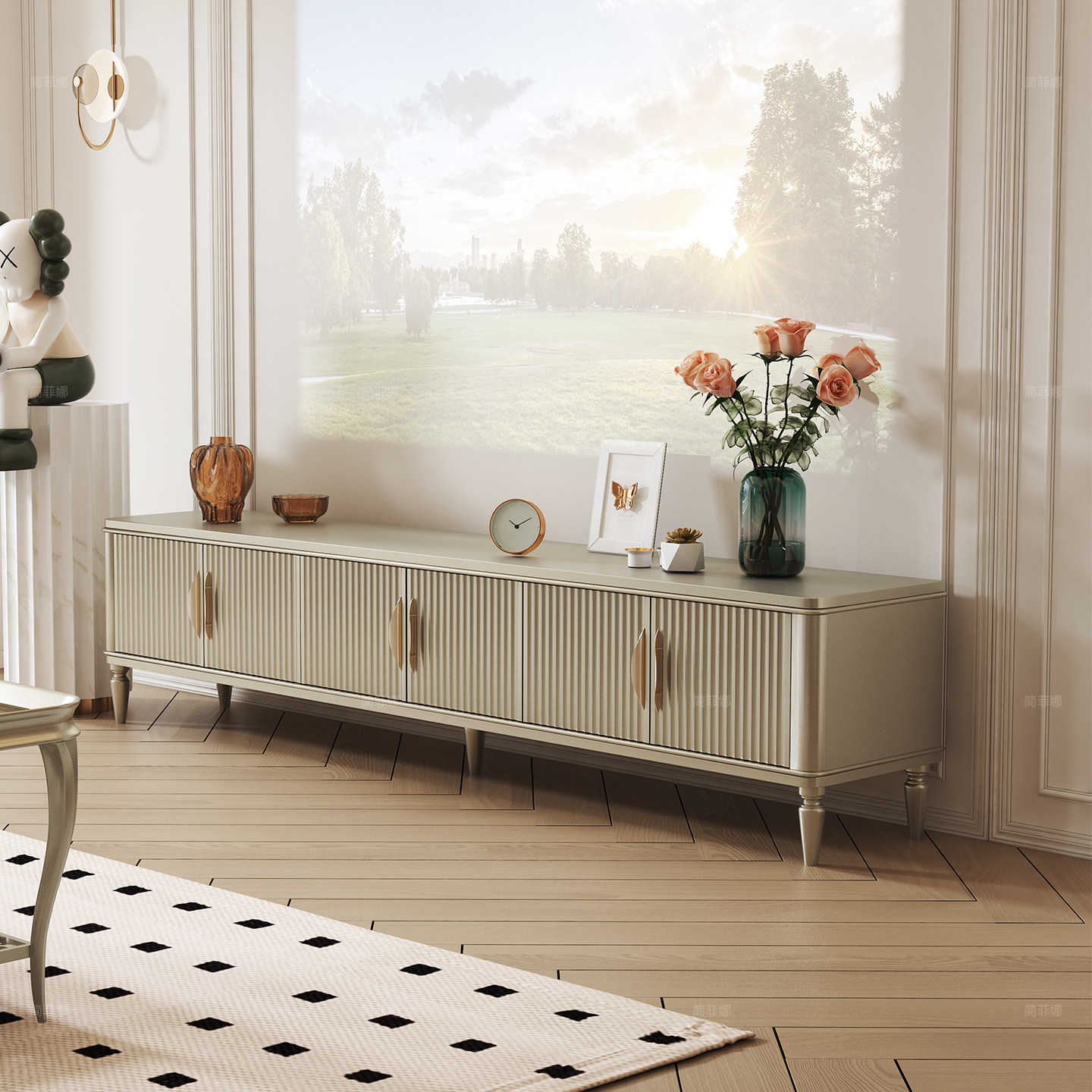 简菲娜实木电视柜轻奢客厅小户型储物柜家用奶油风白色美式地柜,住宅家具,电视柜,淘宝优惠券,粉丝福利购,淘宝优惠卷