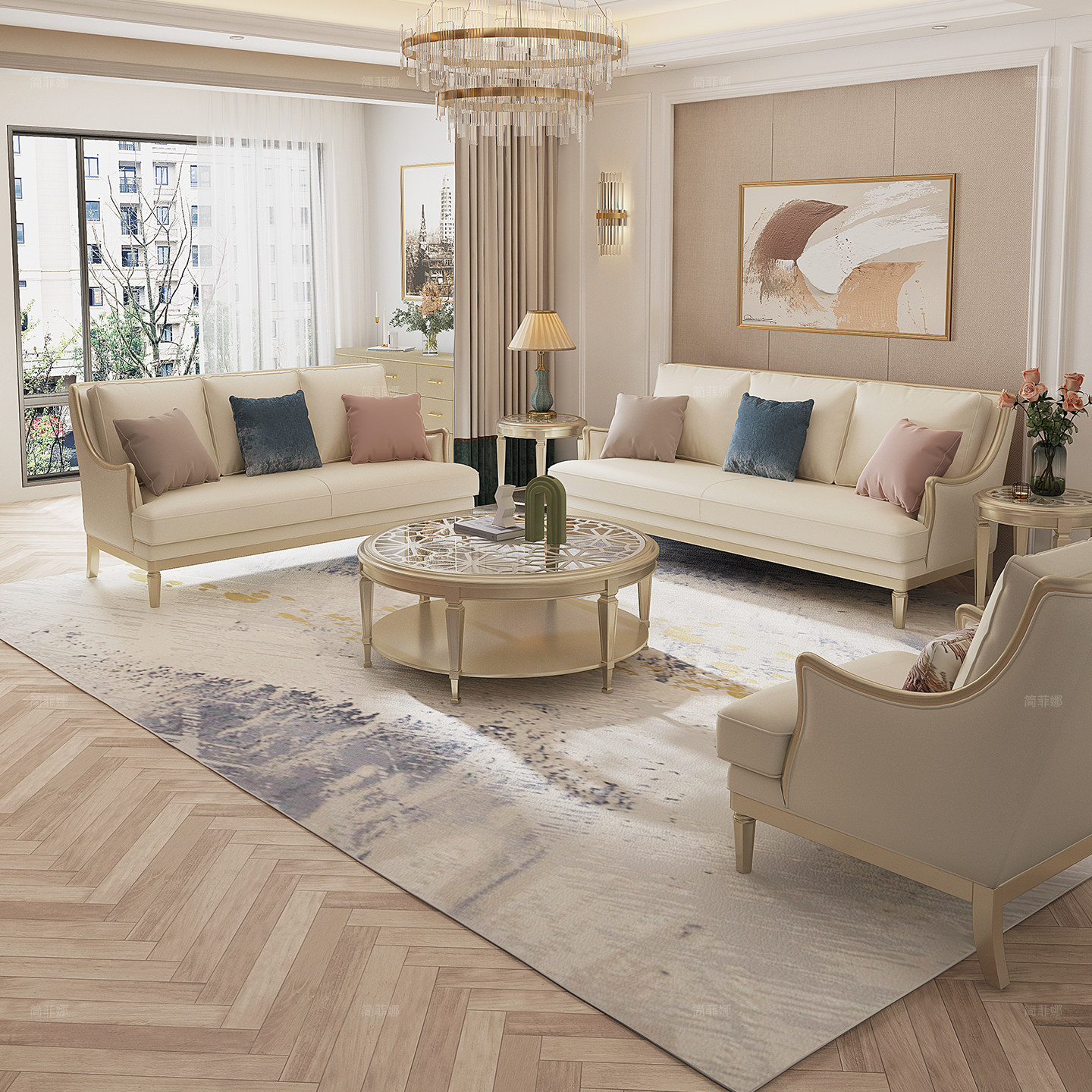 简菲娜美式轻奢克莱尔真皮沙发奶油风简约客厅三人位直排沙发组合,住宅家具,皮艺沙发,淘宝优惠券,粉丝福利购,淘宝优惠卷