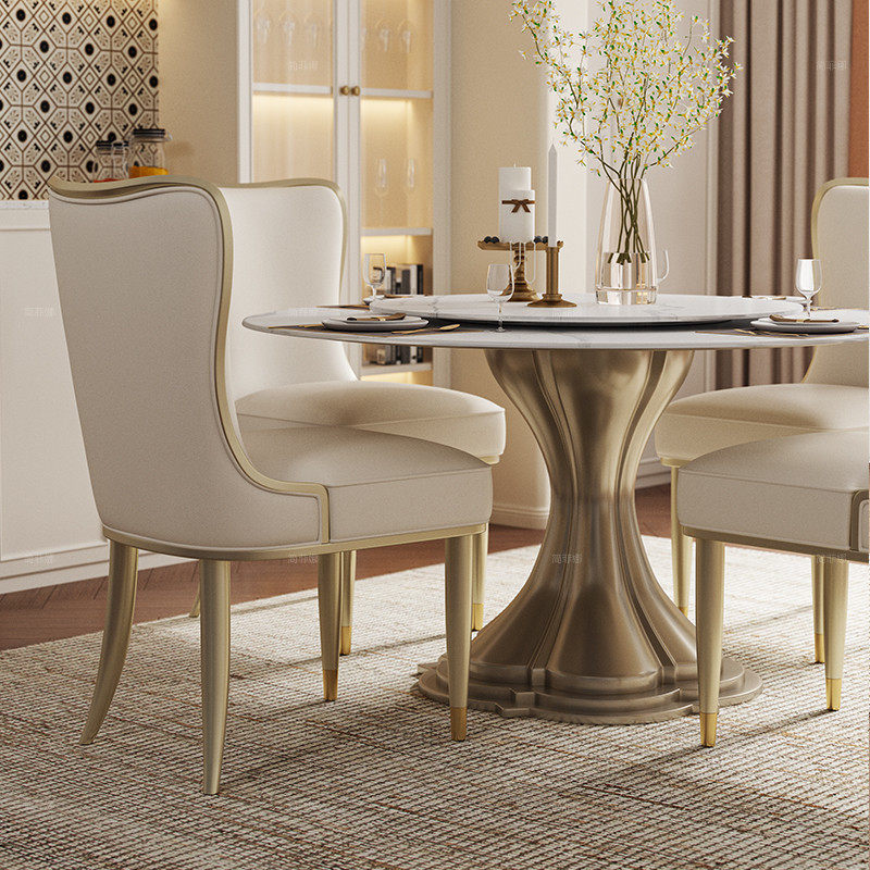 简菲娜法式艾尔娜餐桌大理石美式轻奢高端别墅圆形饭桌餐桌椅组合,住宅家具,大理石餐桌,淘宝优惠券,粉丝福利购,淘宝优惠卷