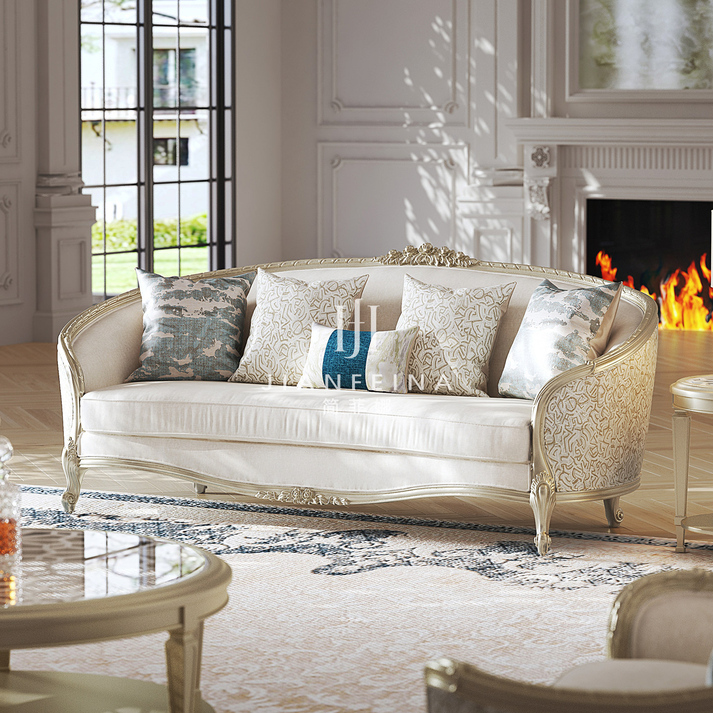 简菲娜美式高级感实木沙发客厅2026新款欧式布艺沙发高端奢华美学