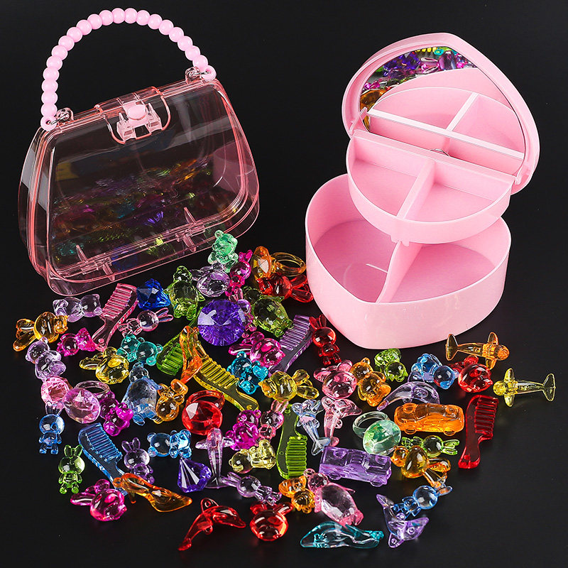 手工diy儿童宝石玩具水晶公主钻石彩色项链套装首饰亚克力串珠女