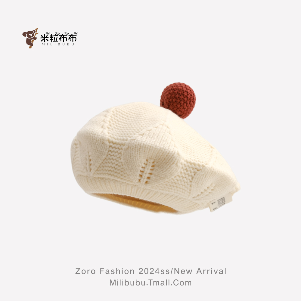 宝宝帽子秋冬贝雷帽女宝毛球针织蓓蕾帽儿童洋气韩版冬毛线画家帽