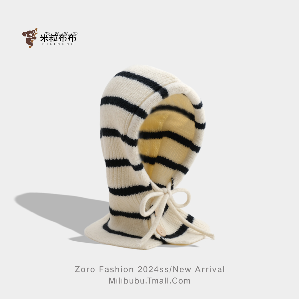 儿童秋冬条纹针织披肩帽男女童韩版帽子围巾一体保暖加厚护脖法帽