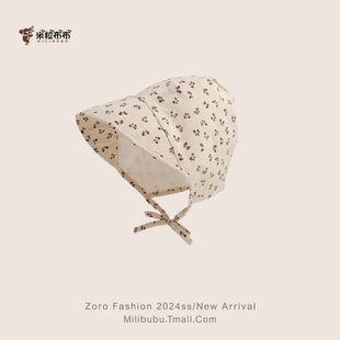 宝宝帽子春秋薄款棉麻宫廷帽女宝宝满印护耳公主帽儿童遮阳包头帽