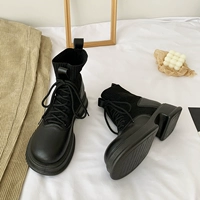 Martens, ботинки в английском стиле, черные ретро короткие сапоги на платформе со шнурками, коллекция 2022, подходят для весны и осени, в британском стиле, подходят для подростков, популярно в интернете