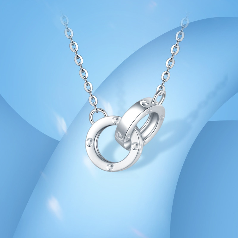 城隍庙金福银楼pt950铂金双环吊坠套链项链女小众锁骨素链