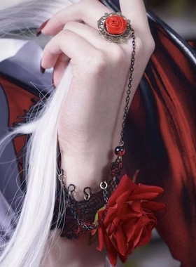 朋克风蕾丝手腕复古哥特配饰手链lolita手饰手套万圣节玫瑰花红色