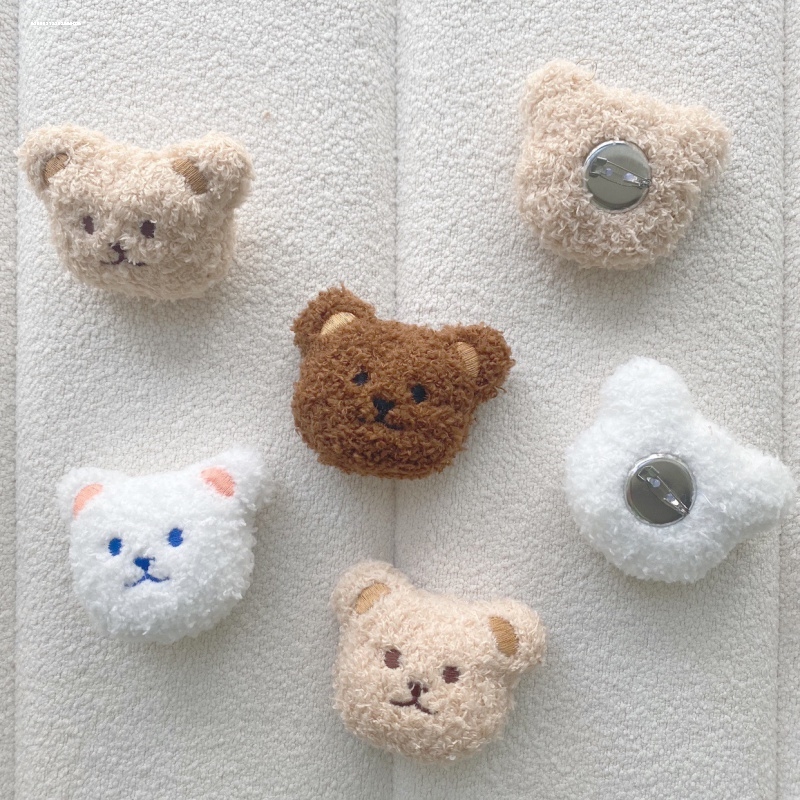 ins韩国憨豆熊毛绒胸针卡通布艺公仔别针可爱小熊熊衣服包包配饰