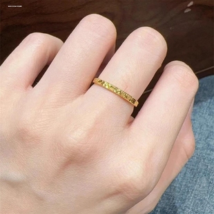 仿真黄金色沙金镀金碎碎冰戒指男女情侣对戒满天星爆闪指环