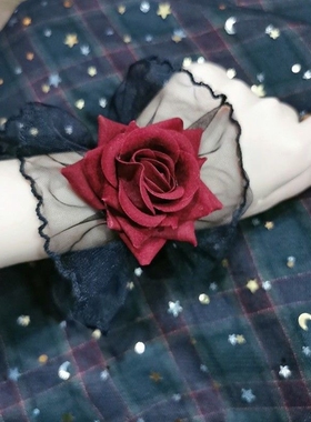 干枯玫瑰~洛丽塔蕾丝手腕套手袖女玫瑰山茶花朵礼服舞蹈饰品