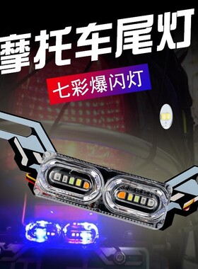 摩托车车尾流光灯led踏板鬼火刹车灯改装爆闪警示七彩车牌跑马灯