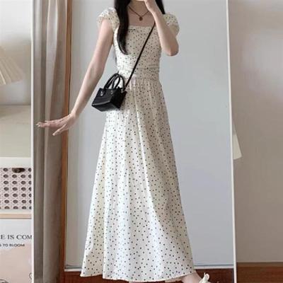 小飞袖波点气质收腰显瘦连衣裙女学生学院风韩版宽松中长款A字裙