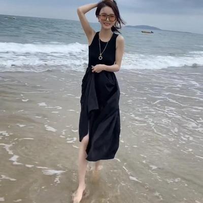 露背连衣裙女性感无袖背心法式冷淡系御姐赫本风黑色露腰吊带裙子