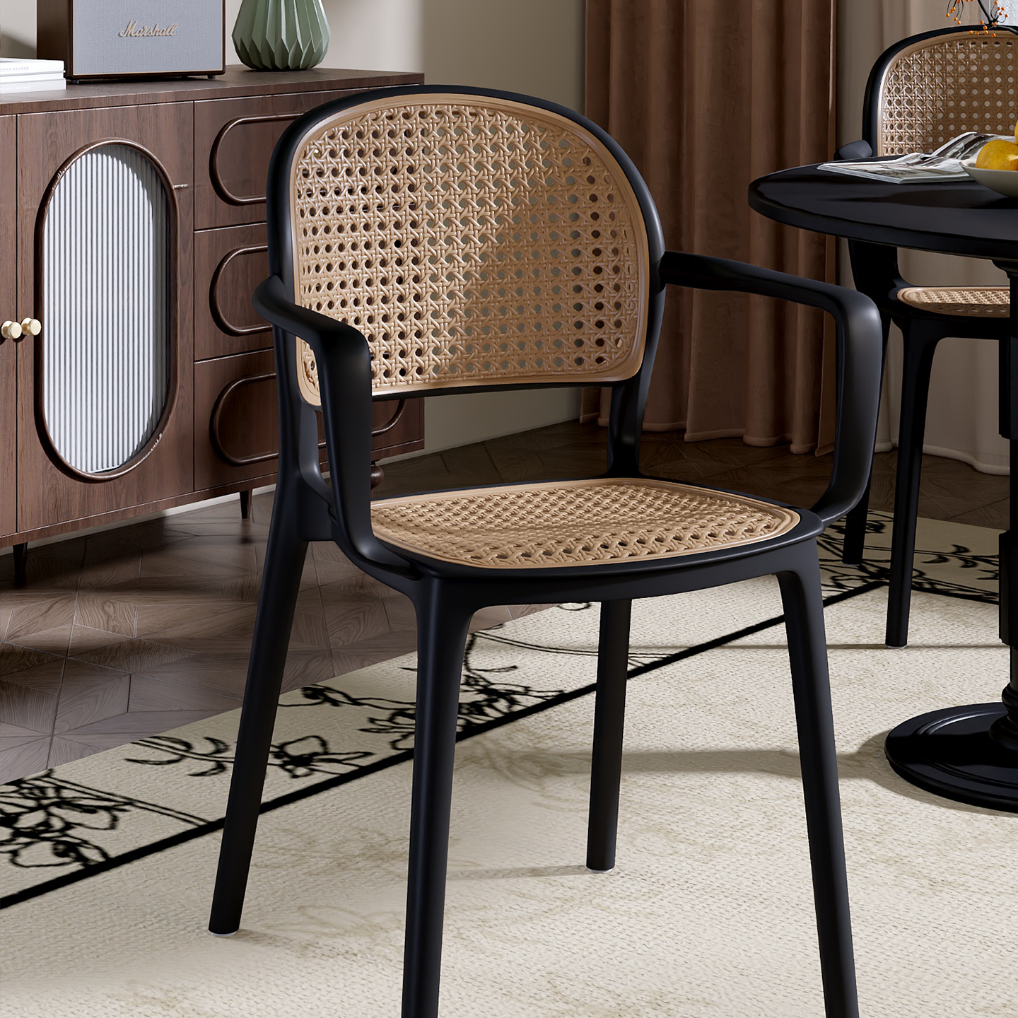 塑料加厚餐椅靠背家用中古仿藤编椅餐桌可叠放休闲舒适扶手椅子,住宅家具,餐椅,淘宝优惠券,粉丝福利购,淘宝优惠卷