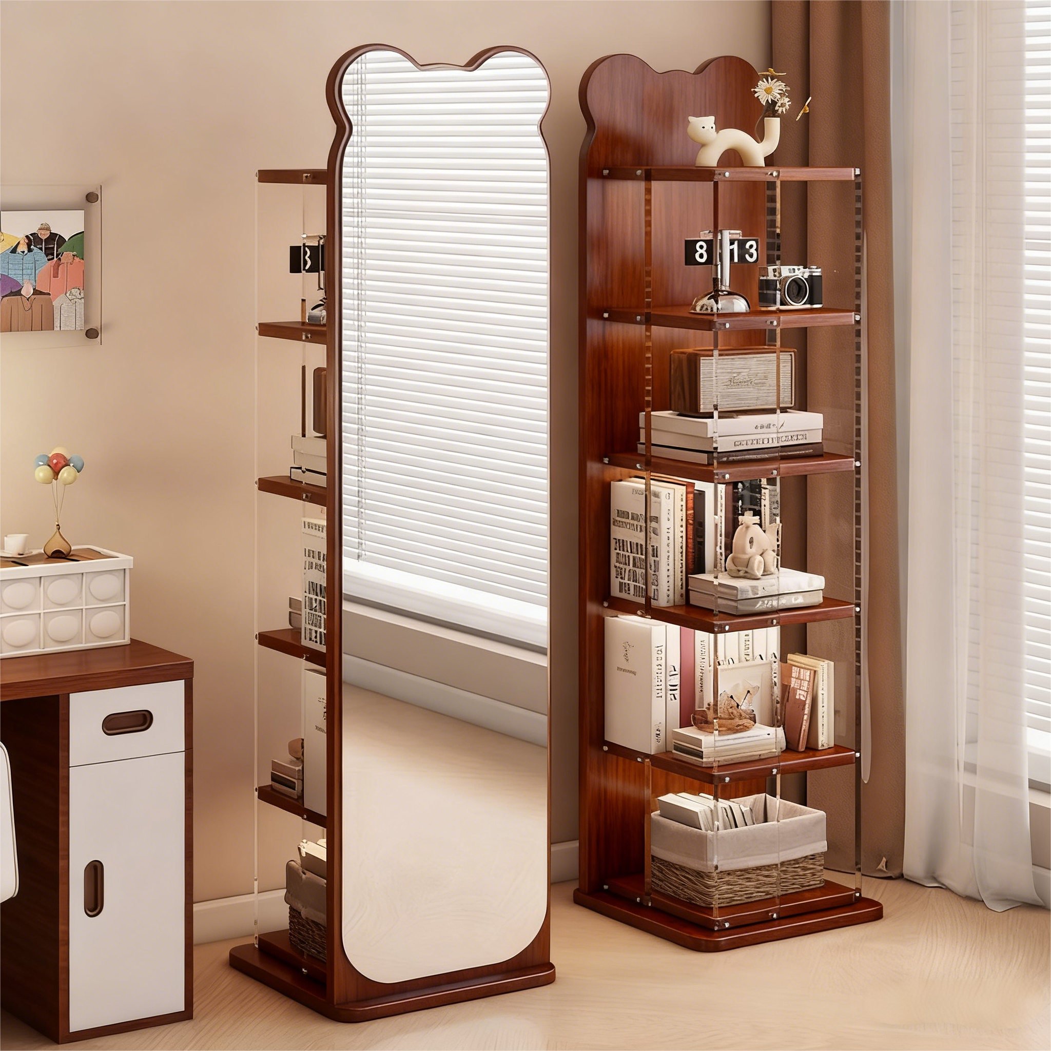 【送货上门】实木旋转穿衣镜