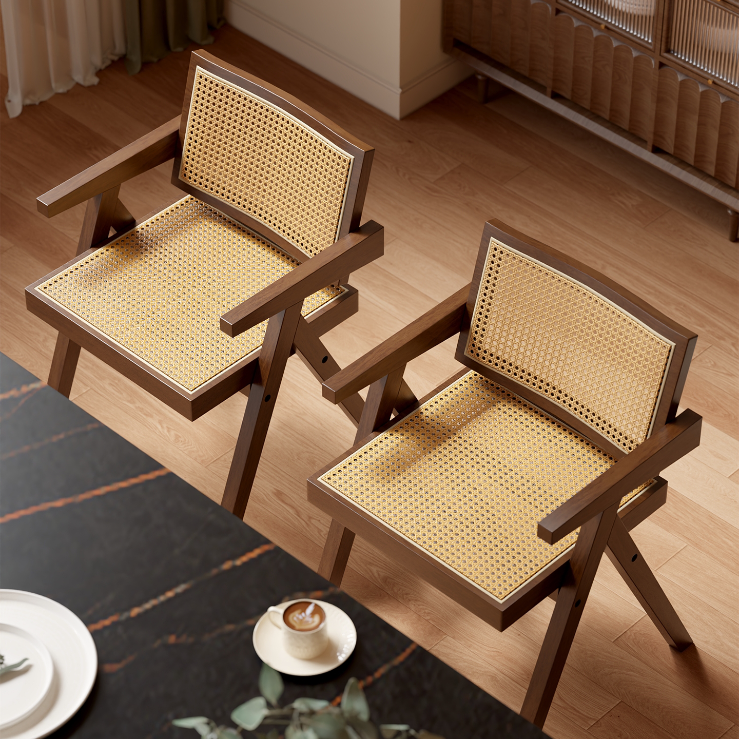 实木椅子家用加厚靠背椅新款高级中古风藤编茶椅简约昌迪加尔餐椅,住宅家具,餐椅,淘宝优惠券,粉丝福利购,淘宝优惠卷