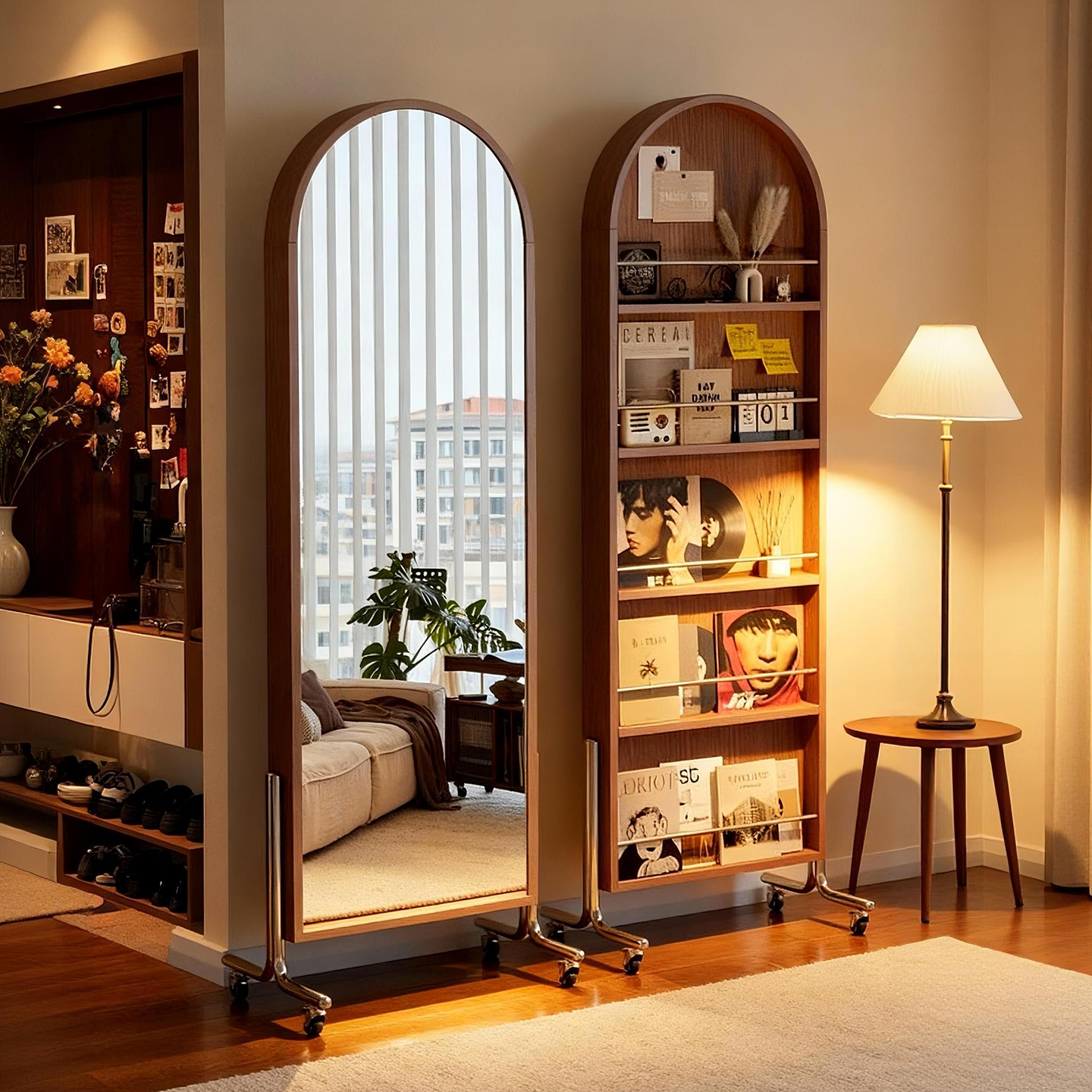 实木全身镜家用可移动杂志书架大试衣镜储物一体落地旋转穿衣镜子,住宅家具,穿衣镜,淘宝优惠券,粉丝福利购,淘宝优惠卷