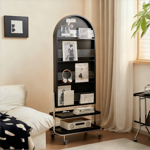 实木落地全身镜可移动杂志镜卧室穿衣镜书房书报架玄关置物镜子