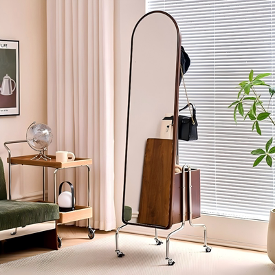 实木可移动穿衣镜一体衣帽架