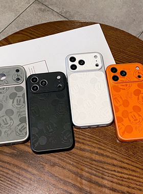 迪士尼简约米奇创意个性情侣款适用iPhone17promax手机壳卡通苹果15pro保护套皮革浮雕米老鼠16PM软壳14/13新