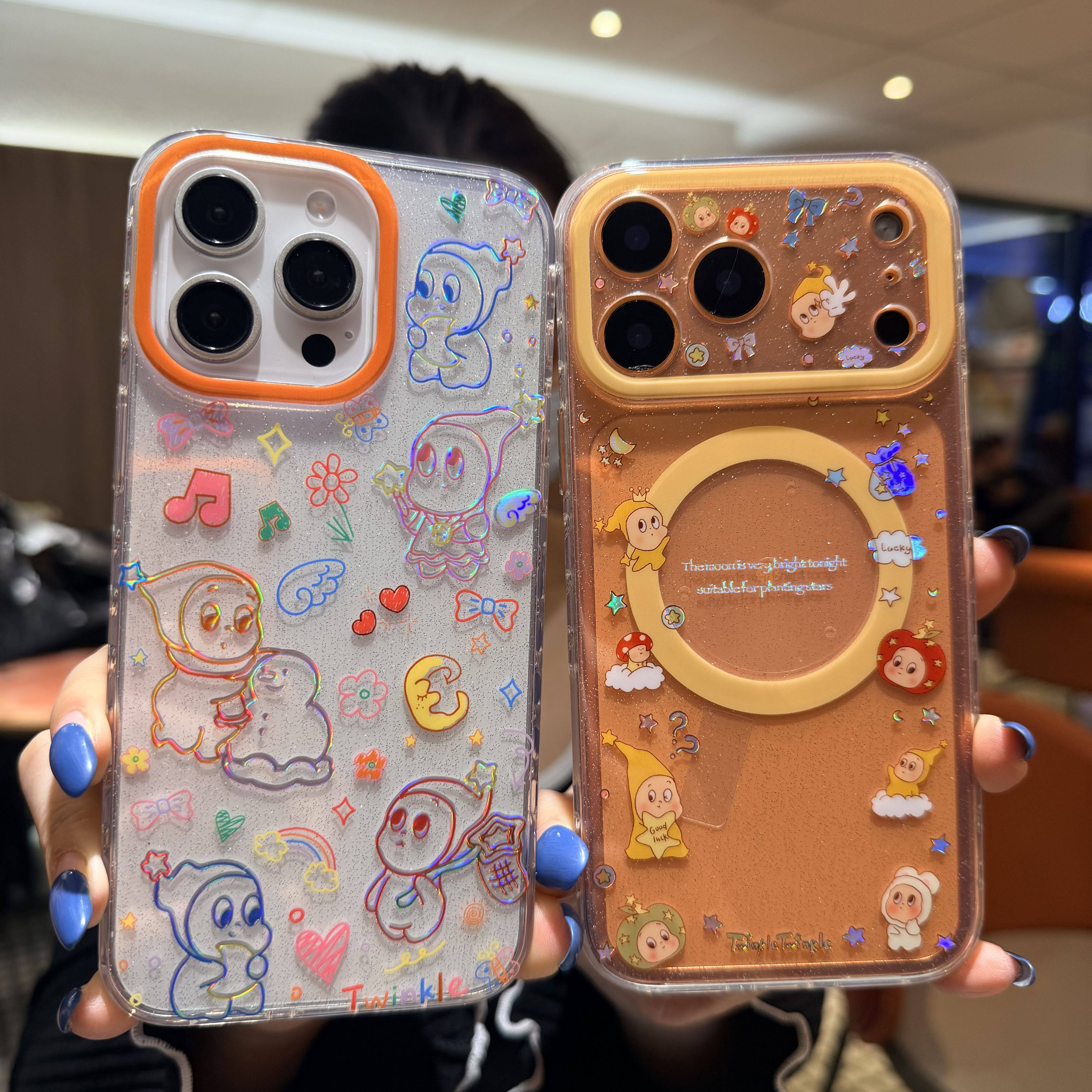 彩虹闪粉星星人卡通适用iPhone17ProMax手机壳苹果16pro外壳磁吸透明亚克力14/13PM保护套i15软壳17p泡泡玛特