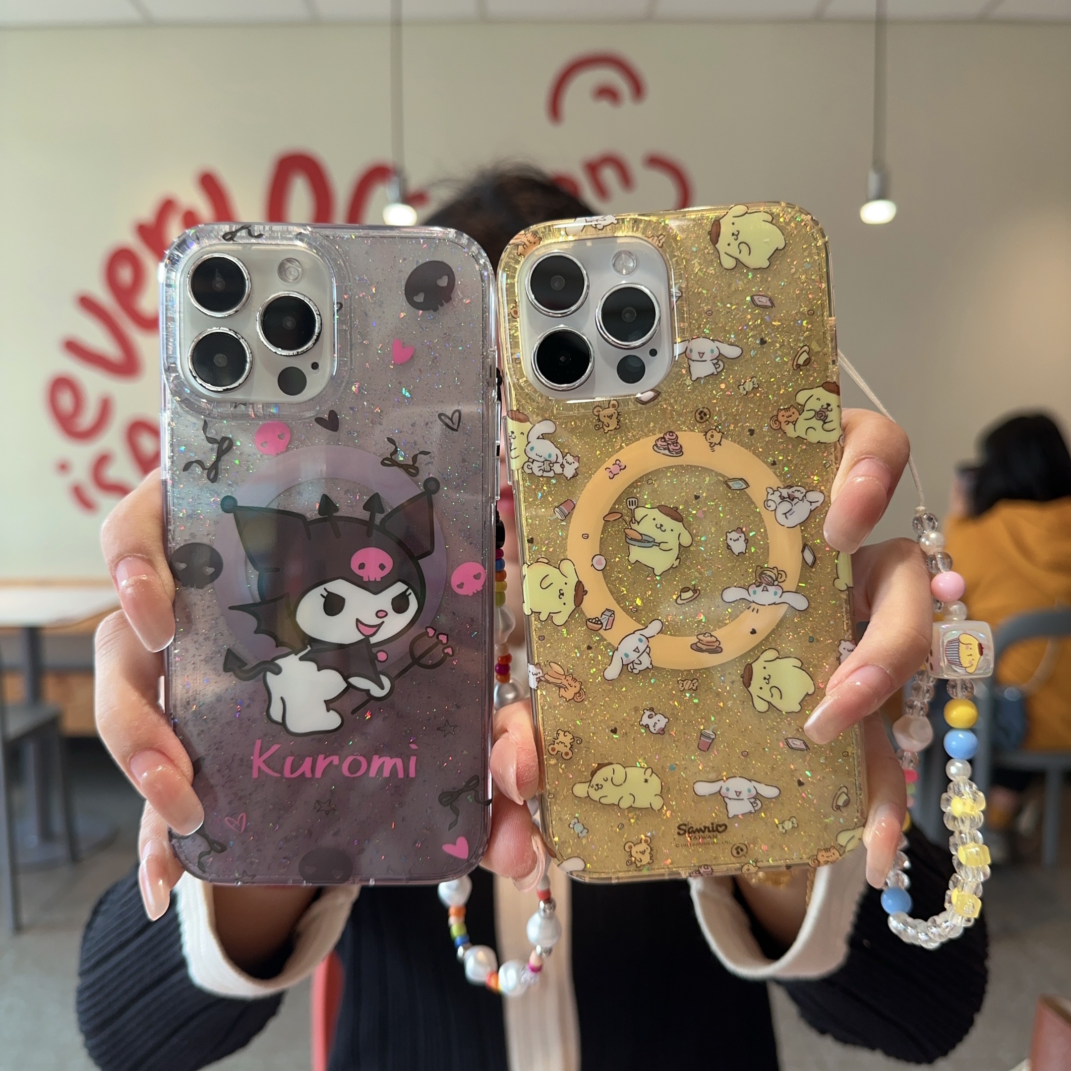 日本三丽鸥可爱库洛米无线磁吸适用iPhone16ProMax手机壳闪粉卡通防摔个性13苹果14pro软壳15PM保护套ins网红