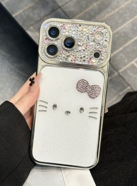 时尚HelloKitty凯蒂猫水钻镜头适用苹果iPhone17ProMax手机壳卡通闪粉链条猫咪15苹果16pro保护套i17外壳女款