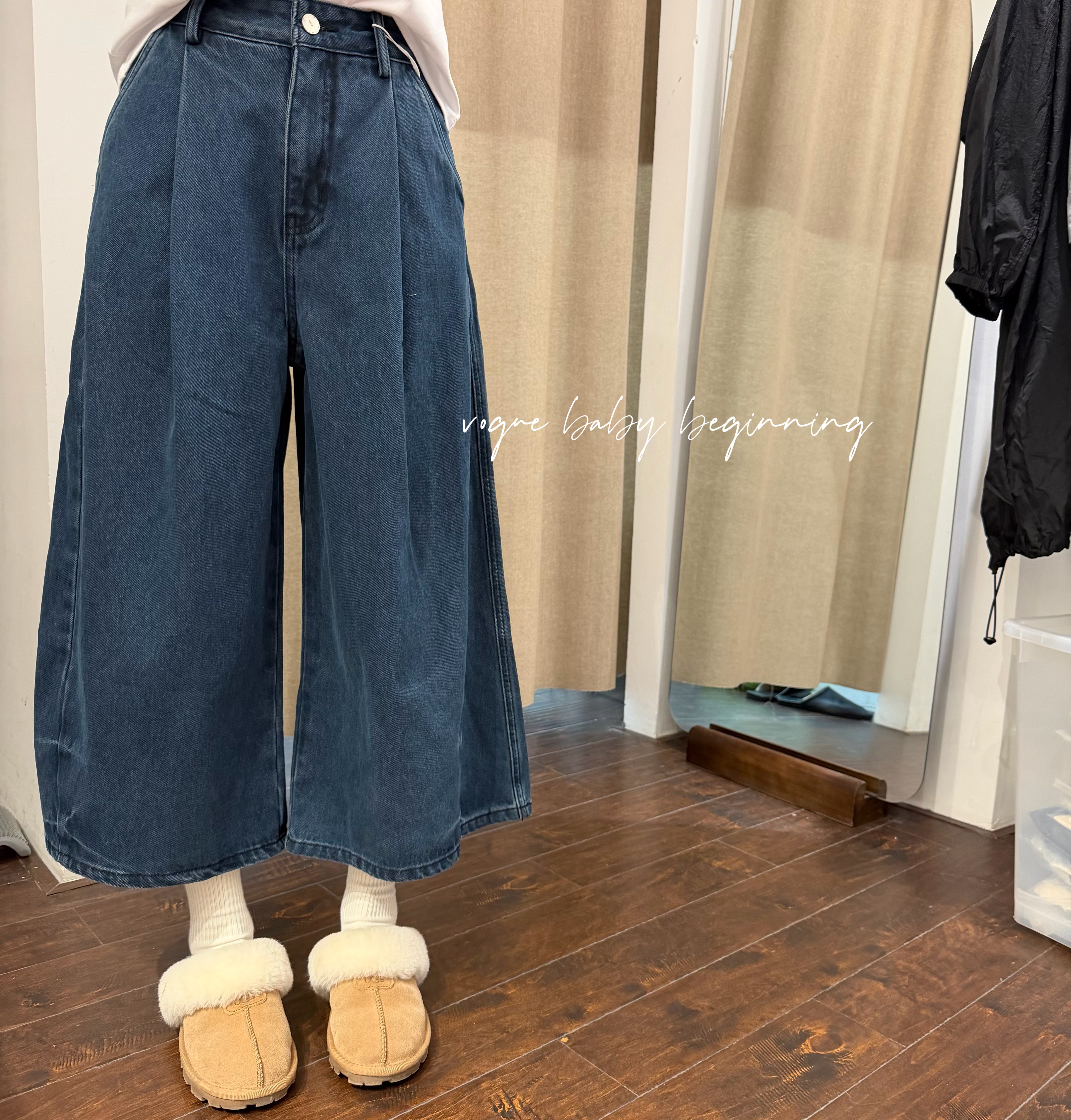 复古做旧蓝牛仔阔腿七分裤女春夏新款高腰显瘦宽松直筒休闲阔腿裤