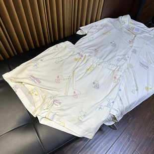 日本GP夏季薄款可爱史努比睡衣翻领短袖长裤家居服莫代尔套装