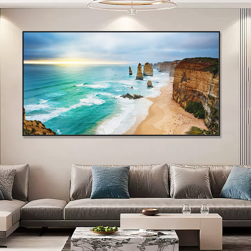 海景轻奢现代简约客厅装饰画沙发背景墙挂画北欧风创意一整幅壁画