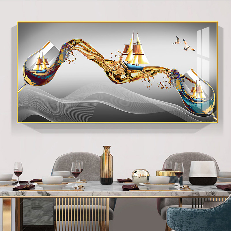 餐厅装饰画饭桌墙上单幅挂画现代简约轻奢风吃饭厅餐厅酒杯壁画