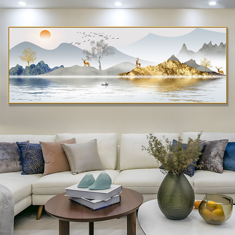 客厅装饰画沙发背景墙画壁画新中式挂画风景办公室挂画墙壁山水画