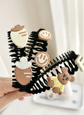 儿童带齿防滑植绒插梳压发发箍碎发整理发卡头箍小女孩可爱头饰女