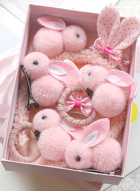 网红毛绒小兔子耳朵儿童发夹发卡发箍女童发圈头绳皮筋女孩子发饰