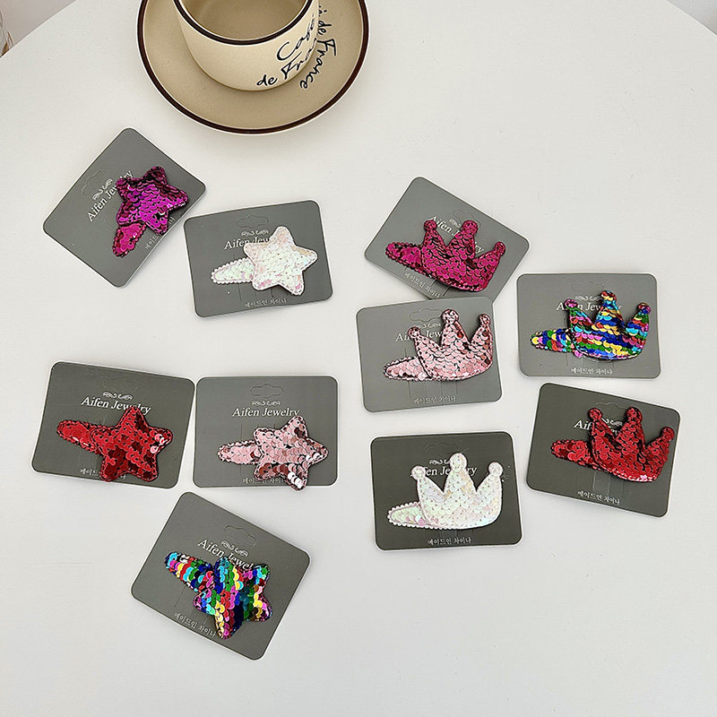 儿童发夹韩国可爱亮片星星皇冠公主头饰小女孩边夹BB夹小学生发饰